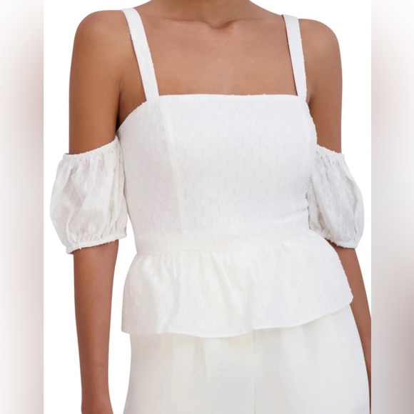 BCBGMaxAzaria Cold Shoulder Cotton Peplum Top - Picture 3 of 12